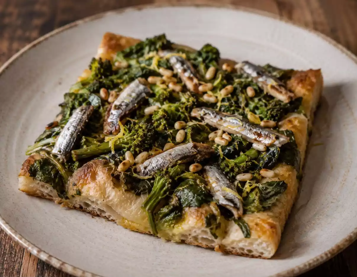 Focaccia con cime di rapa e alici